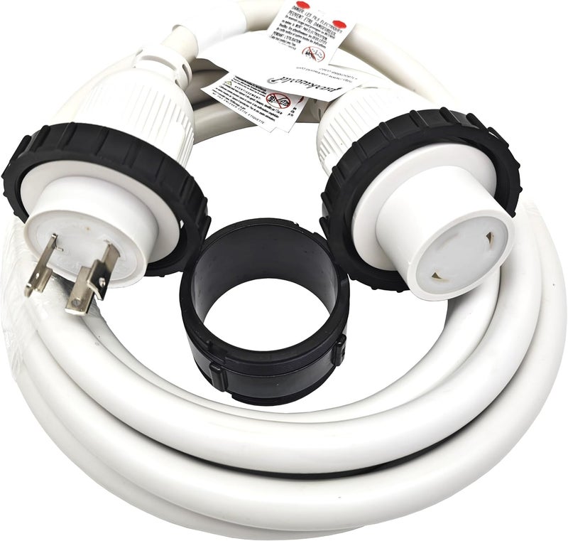 Park World RV Shore Power Extension Cord, NEMA L5-30 Twist Lock 30A Extension Cord, Female with Seal Collar, White (12FT) - Image 1